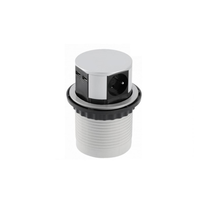 GTV Lighting - Multiprise encastrable COMFORT Ø100 - 3 x 2P+T + 2 x USB-A -Réf.: AE-BPW3U100U-53