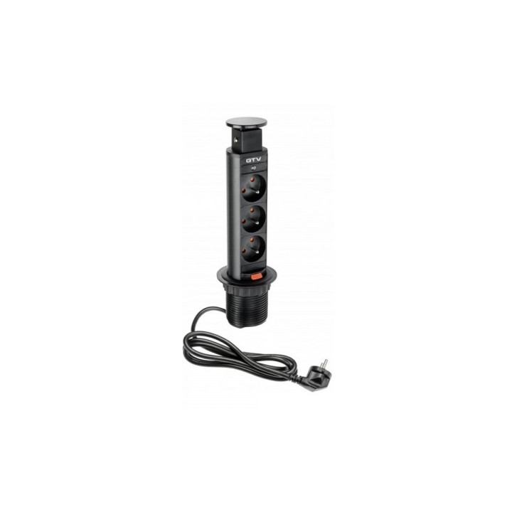 GTV Lighting - Multiprise Encastrable fi60 - 3 x PC 2P+T - Noir - Ronde - Ø60 mm - Réf : AE-BPW3U60-20