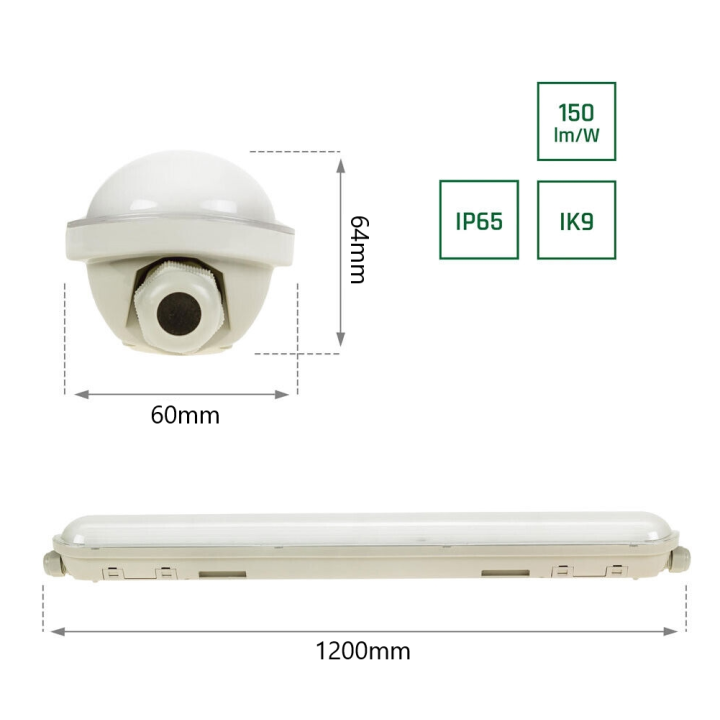 Spectrum Etanche LED 120cm - 50W - 4000K - 6000lm - IP65 - Réf : SLI028112NW_PW