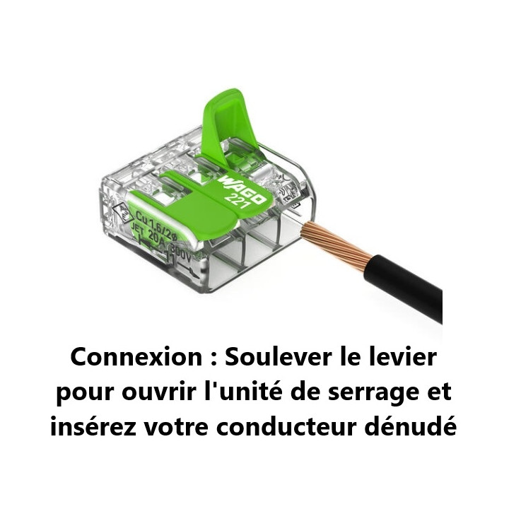 WAGO - Boîte de 100 Bornes Verte auto fils souple et rigide 0,2 à 4mm2 - Réf.: WAG 221-422