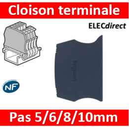 Legrand - Cloison terminale pour bloc de jonction Viking 3 à vis - 1 entrée & 1 sortie - Pas 5, 6, 8, 10 mm - Réf : 037550
