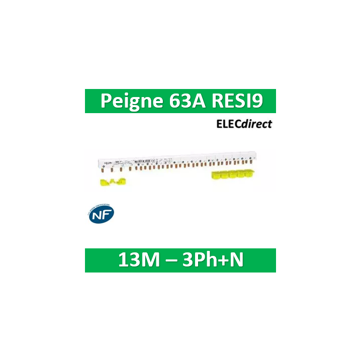 Schneider - Resi9 xp peigne monobloc - 3p+n - 63a - 13 modules - cache dents 5m - R9PXH413