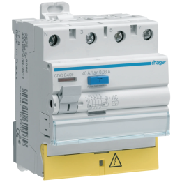 Hager - Inter dif - 3P+N 40A - 30mA - type AC - à bornes décalées - Réf : CDC840F