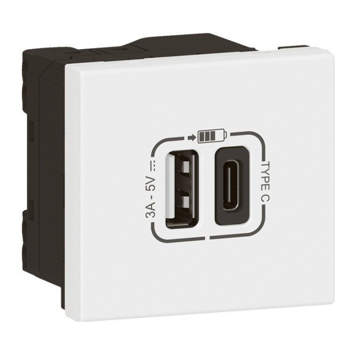Legrand - Mosaic Link - Prise USB Type-A + USB Type-C - 3A - 15W - 2 modules - Réf : 077570L