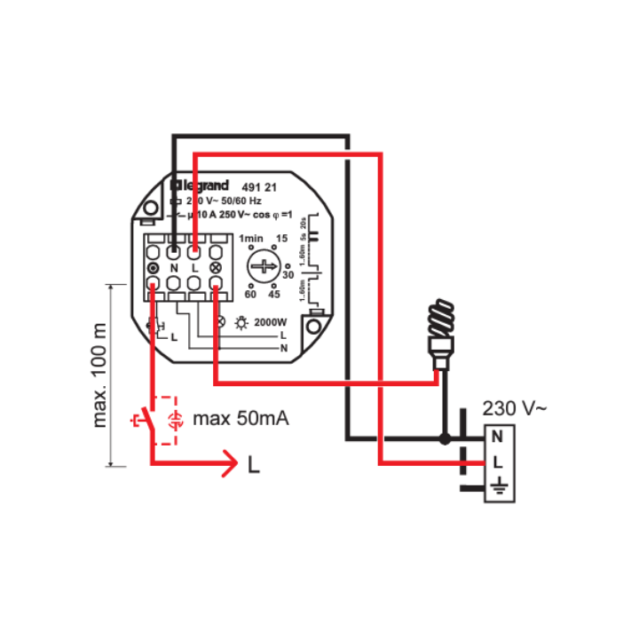 Legrand - Télérupteur unipolaire 10AX 230V~ avec minuterie - 049121