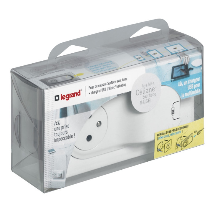Legrand - Céliane - Prise surface + chageur USB type A - Blanc - Réf : 200236