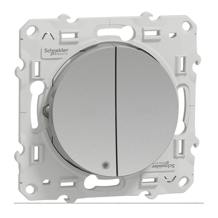 Schneider - Odace - Va et Vient Lumineux/Témoin Led + Va et vient - 10A - Aluminium - Réf : S530273