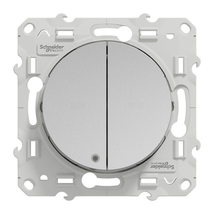 Schneider - Odace - Va et Vient Lumineux/Témoin Led + Va et vient - 10A - Aluminium - Réf : S530273