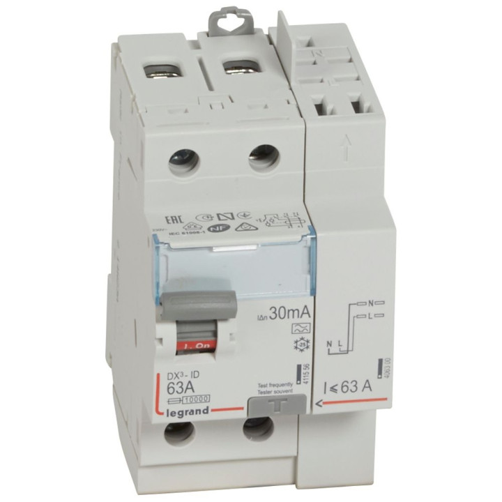 Legrand - DX3 - Interrupteur Différentiel - 2P - 63A - 30mA - Type A - Réf : 411639