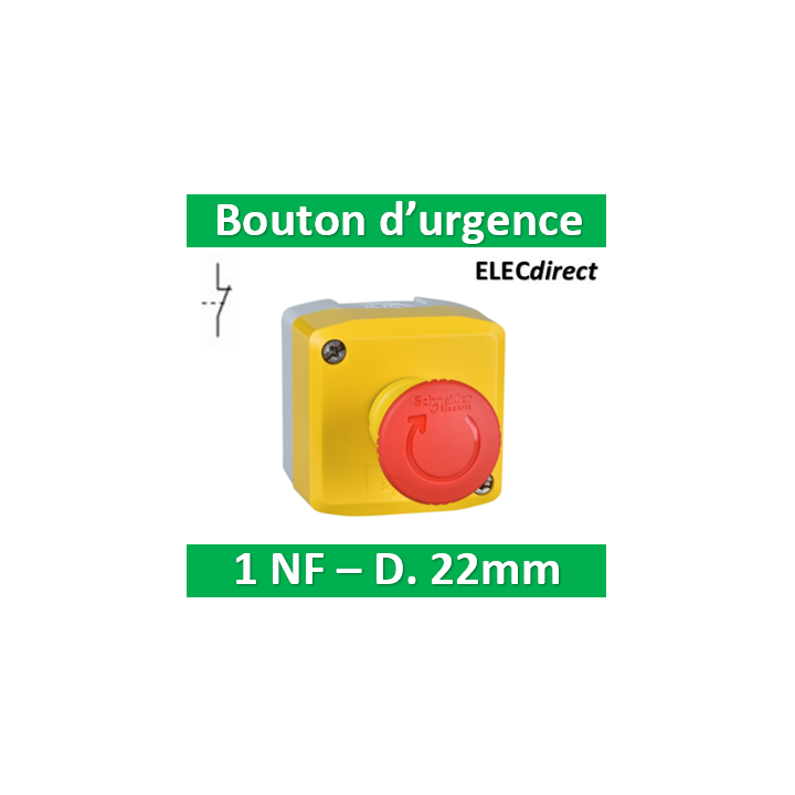 Schneider - boite jaune arrêt urgence rouge - pousser tourner - 1NF au repos - Ø40 - XALK178