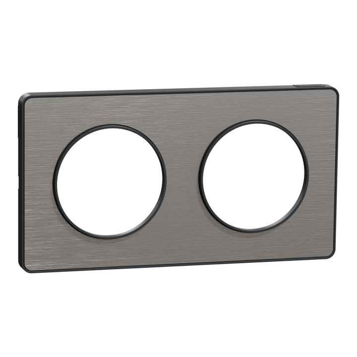 Schneider - Odace - Touch - Plaque 2 postes - entraxe 71 mm - ALU brossé avec liseré anthracite - Réf : S540804J