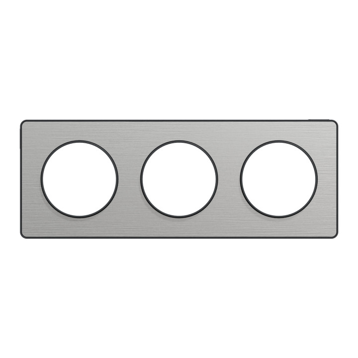 Schneider - Odace - Touch - Plaque 3 postes - entraxe 71 mm - ALU brossé avec liseré anthracite - Réf : S540806J