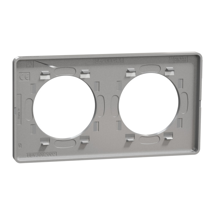 Schneider - Odace - Touch - Plaque 2 postes - entraxe 71 mm - ALU brossé - Réf : S530804J