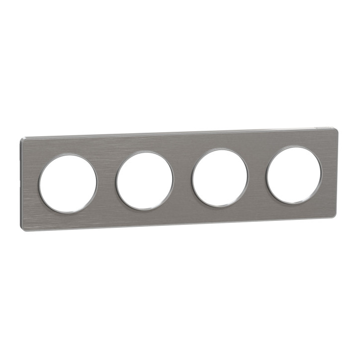 Schneider Odace - Plaque 4 postes entraxe 71 mm - Hor/vert - ALU brossé Touch - Réf.: S530808J