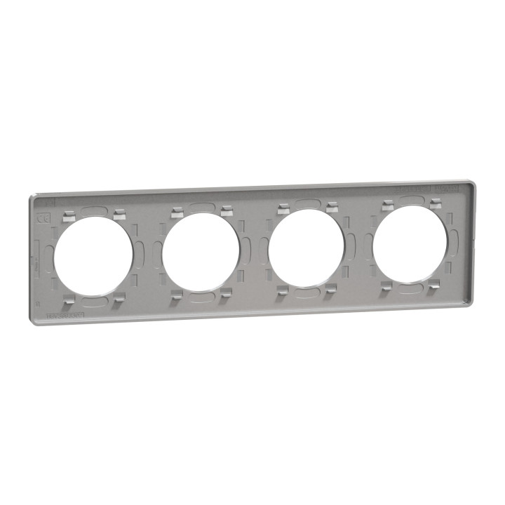 Schneider Odace - Plaque 4 postes entraxe 71 mm - Hor/vert - ALU brossé Touch - Réf.: S530808J