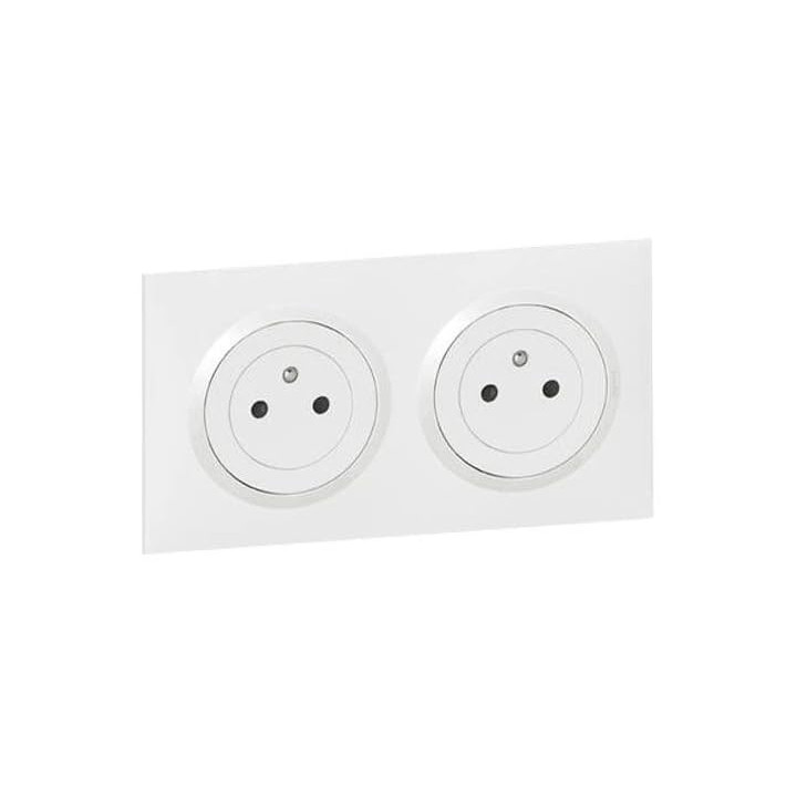 Legrand Dooxie - Prise de courant 2x2P+T 16A pré-câblé + plaque - Blanc - 600332-600802