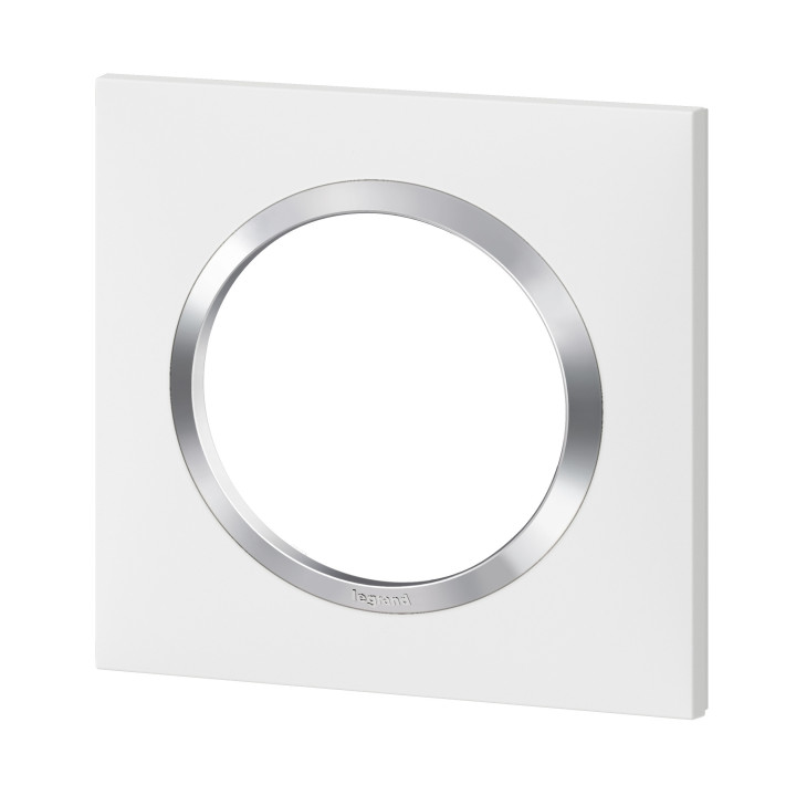 Legrand Dooxie - Plaque de Finition carrée 1 poste finition blanc avec bague effet chromé - Réf : 600841