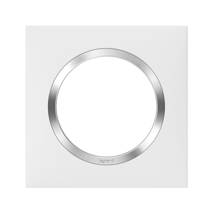 Legrand Dooxie - Plaque de Finition carrée 1 poste finition blanc avec bague effet chromé - Réf : 600841