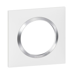 Legrand Dooxie - Plaque de Finition carrée 1 poste finition blanc avec bague effet chromé - Réf : 600841