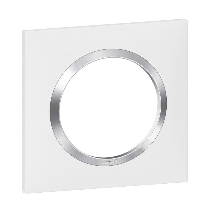 Legrand Dooxie - Plaque de Finition carrée 1 poste finition blanc avec bague effet chromé - Réf : 600841