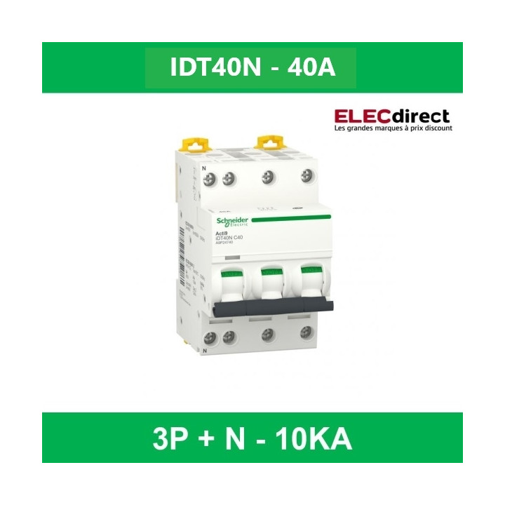 Schneider - Acti9 iDT40N - disjoncteur modulaire - 3P+N C 40A 6000A - 10kA - Réf.: A9P24740