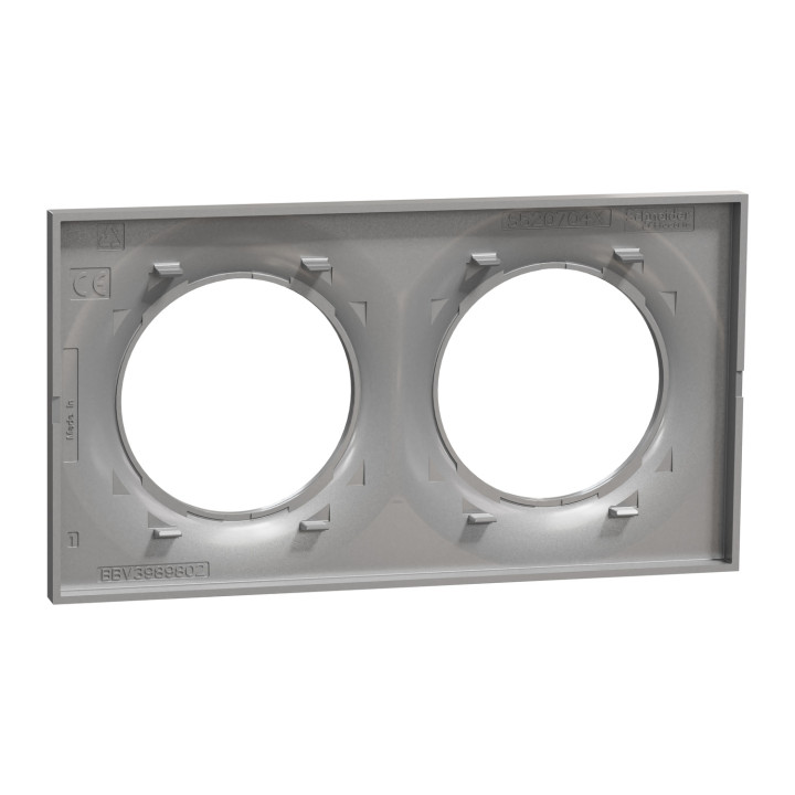 Schneider - Odace - Styl - Plaque 2 postes - entraxe 71mm - Aluminium - Réf : S520704E