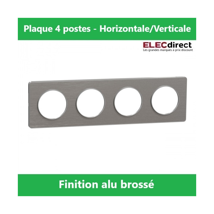 Schneider Odace - Plaque 4 postes entraxe 71 mm - Hor/vert - ALU brossé Touch - Réf.: S530808J