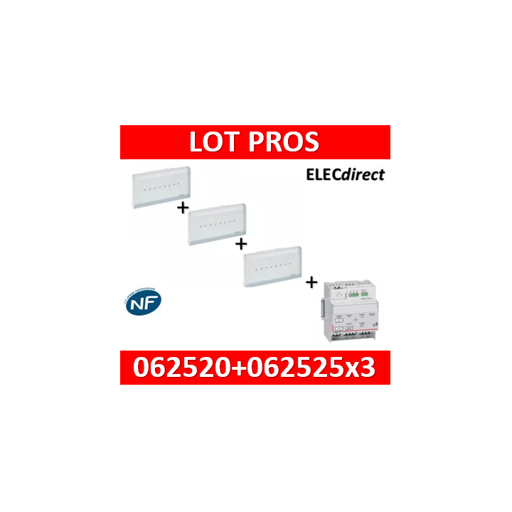 Legrand - BAES d'évacuation ECO1 standard à LEDs 45lm-1h plastique IP43-IK07 SATI Autodiag + télécommande - 062525x3+062520