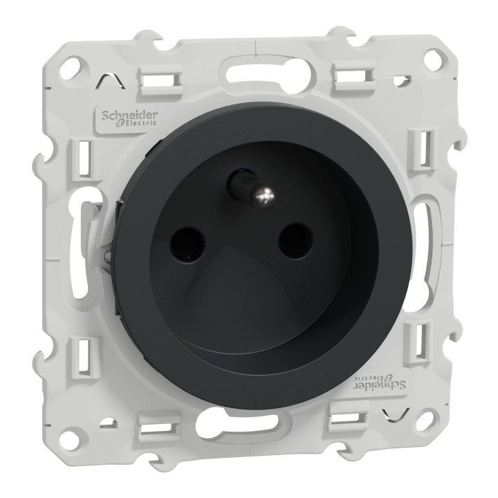 Schneider - Odace - Prise de courant Rénovation - Anthracite - 2P+T - 16A - 250V - Réf : S540049