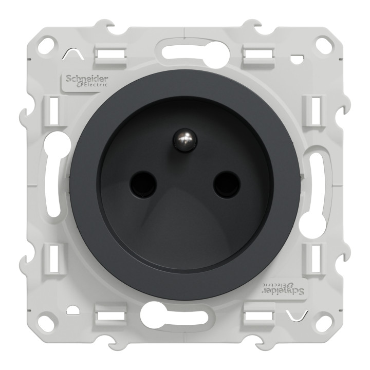 Schneider - Odace - Prise de courant Rénovation - Anthracite - 2P+T - 16A - 250V - Réf : S540049