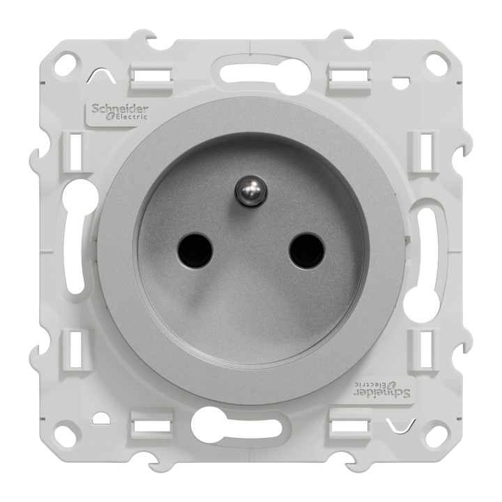 Schneider - Odace - Prise de courant Rénovation - Aluminium - 2P+T - 16A - 250V - Réf : S530049
