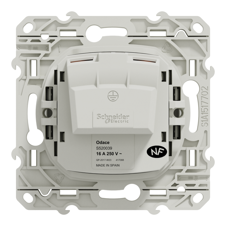 Schneider - Odace - Prise de courant - connexion à VIS - Blanc - 2P+T 16A - 250V - Réf : S520039