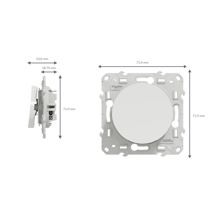 Schneider - Odace - Bouton poussoir - Blanc - 10A - 250V - Bornes auto - Réf : S520206