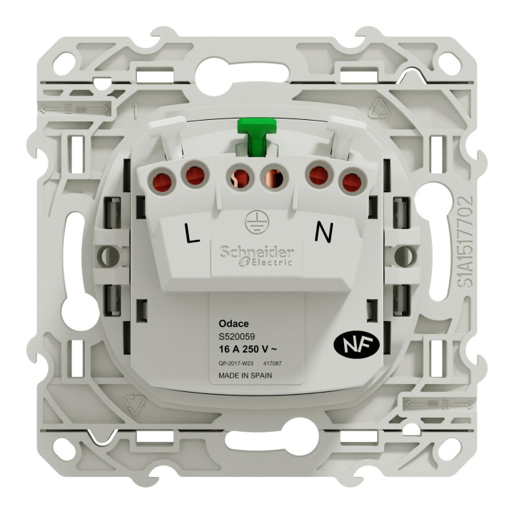 Schneider - Prise de courant Odace - Blanc - 2P+T - 16A - 250V - Bornes auto - Réf : S520059
