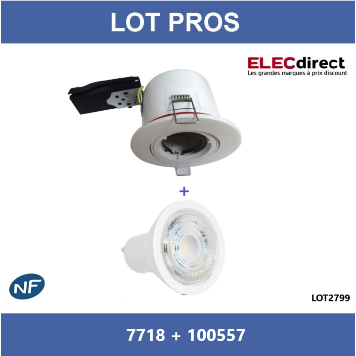 Miidex - Kit spot encastré BBC Fixe blanc 7W - 3000K - NON dimmable - Réf : 7718 + 100557