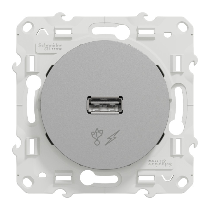 Schneider - Odace - Prise USB - 5V - ALUMINIUM - Réf : S530408