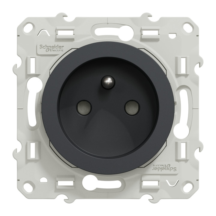 Schneider - Prise de courant Odace - Anthracite - 2P+T - 16A - 250V - Bornes auto - Réf : S540059