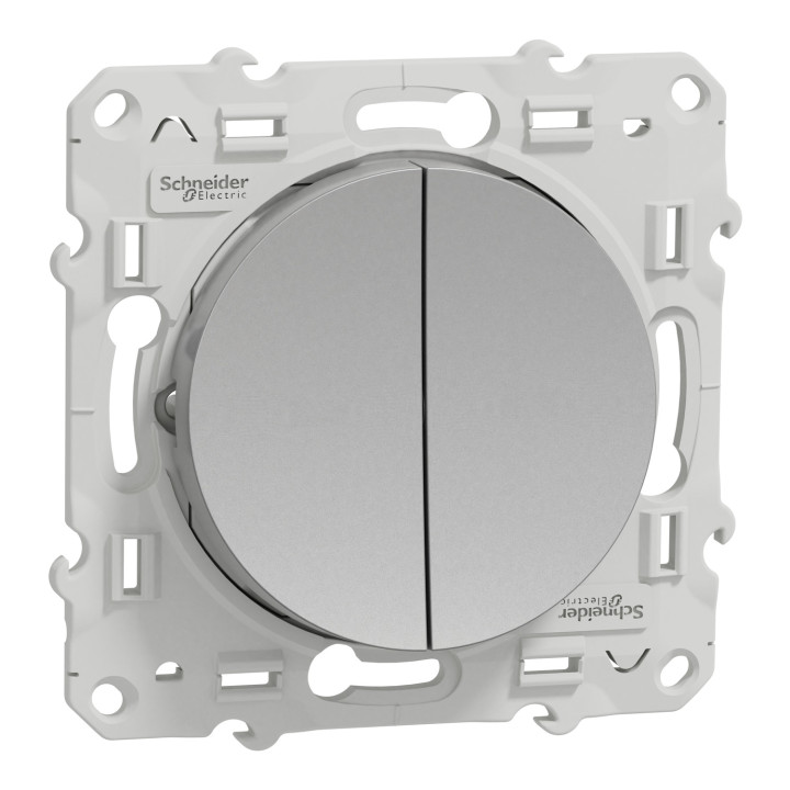 Schneider - Odace - Double Poussoir - aluminium - 10A - 250V - Réf : S530216