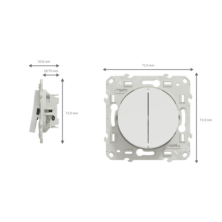 Schneider - Odace - Interrupteur double va et vient - Blanc - 10A - 250V - Bornes auto - Réf : S520214