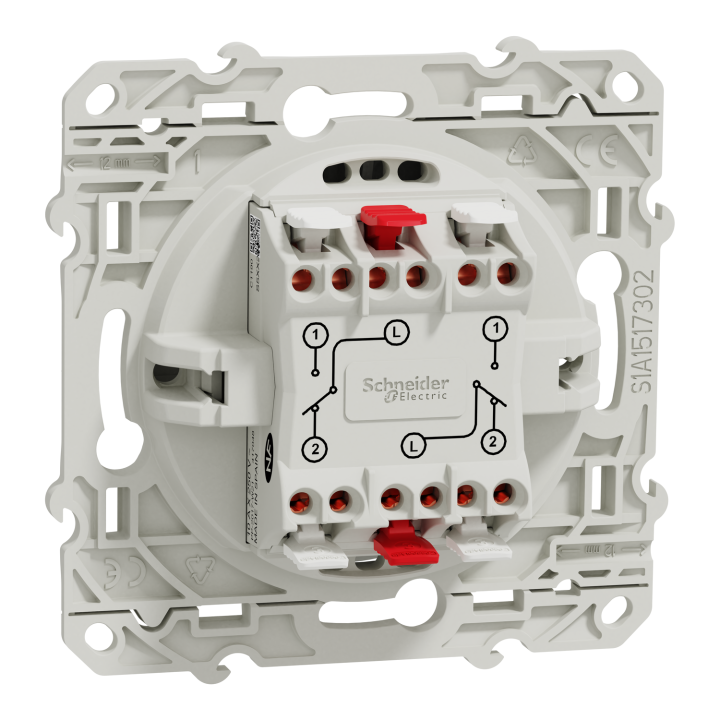 Schneider - Odace - Interrupteur double va et vient - Blanc - 10A - 250V - Bornes auto - Réf : S520214