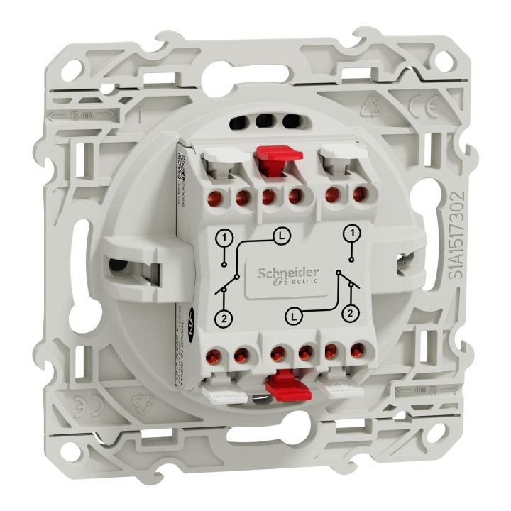 Schneider - Odace - Interrupteur double va et vient - Aluminium - 10A - 250V - Bornes auto - Réf : S530214