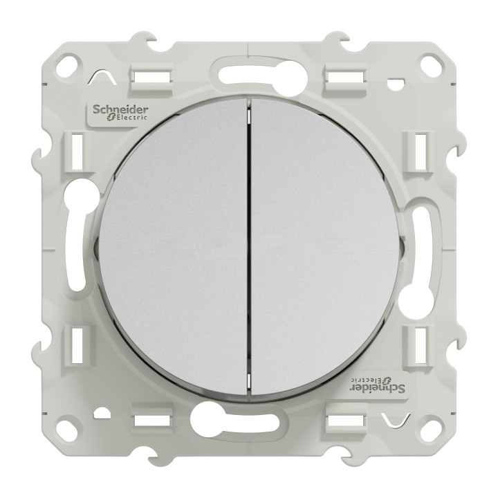 Schneider - Odace - Interrupteur double va et vient - Aluminium - 10A - 250V - Bornes auto - Réf : S530214