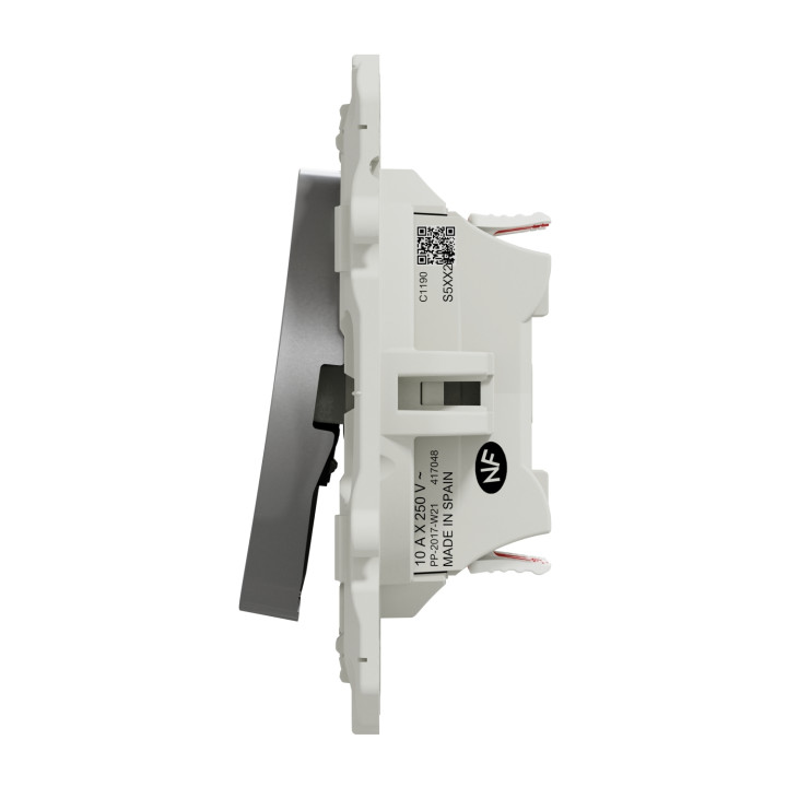 Schneider - Odace - Interrupteur double va et vient - Aluminium - 10A - 250V - Bornes auto - Réf : S530214