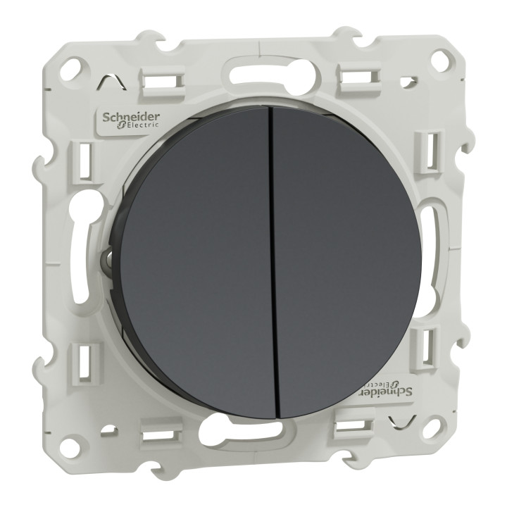 Schneider - Interrupteur double va et vient Odace - Anthracite - 10A - 250V - Bornes auto - Réf : S540214
