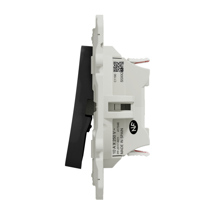 Schneider - Odace - Interrupteur double va et vient - Anthracite - 10A - 250V - Bornes auto - Réf : S540214