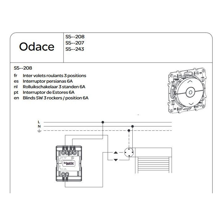 Schneider - Odace - Inter volets-roulant montée/descente/stop - Anthracite - Réf : S540208