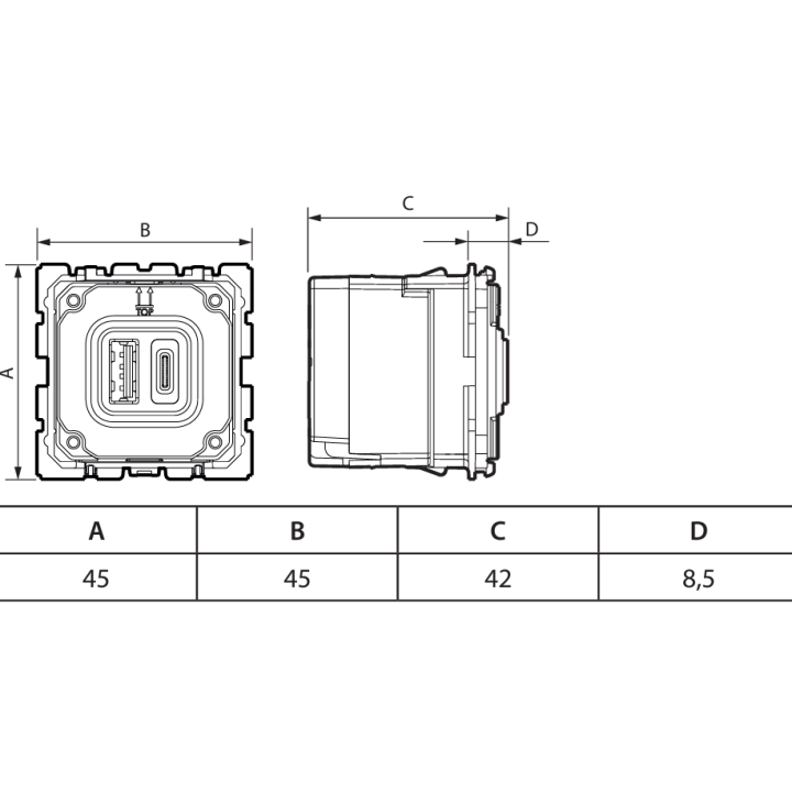 Legrand - Céliane - Mécanisme Double Prise USB - type C - 3A - 15W - Réf : 067466
