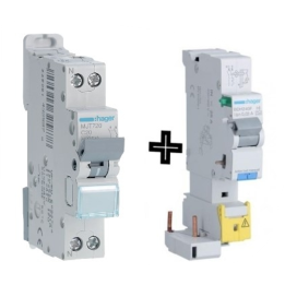 Hager - Disjoncteur 20A courbe C avec Bloc différentiel 40A type HPI - Réf : BDF240F + MJT720