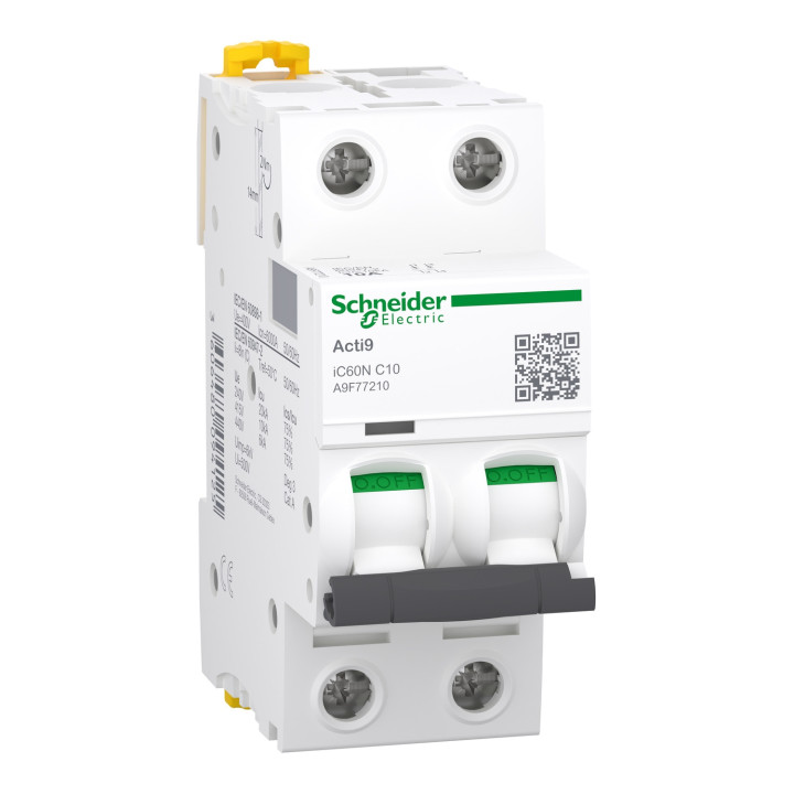 Schneider - Acti9 - iC60N - Disjoncteur - 2P - 10A - 6kA - courbe C - Réf : A9F77210