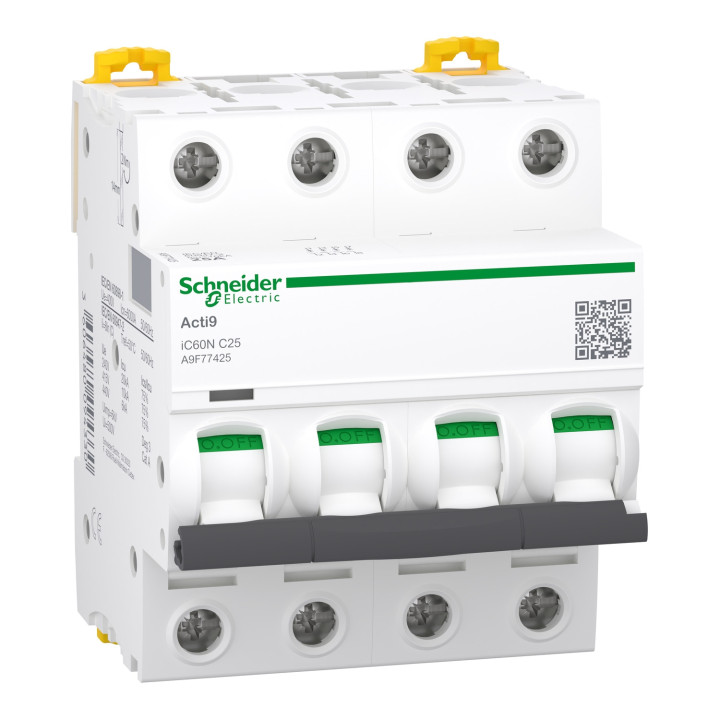 Schneider - Acti9 - iC60N - Disjoncteur - 4P - 25A - 6kA - courbe C - Réf : A9F77425